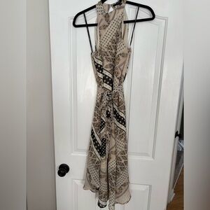 Elegant Beige and Black handkerchief Patterned Dress